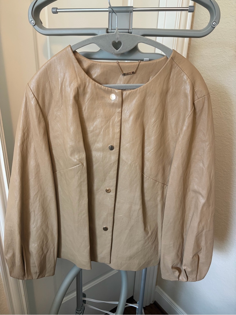 Chicos Beige Collarless Leather Snap-Front Jacket